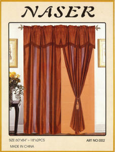 Window Taffeta Curtains/Drapes Set+Valance+Liner -Brown