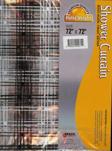 Transparent Black & White Vinyl Shower Curtain+12 Rings