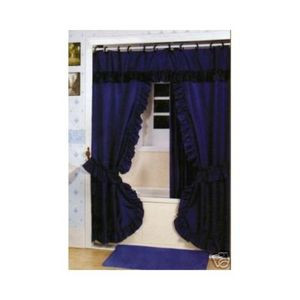 NAVY -Double Swag Fabric Shower Curtain +Valance +Liner