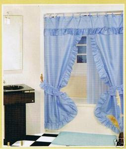 L. BLUE-Double Swag Fabric Shower Curtain+Valance+Liner