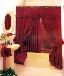 BURGUNDY-Double Swag Fabric Shower Curtain +Liner+Rings