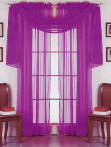 2 Panels 1 Scarf Voile Sheer Curtains Drapes Set-Purple
