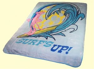 Twin size Pink Panther "surf's up" plush raschel  blanket