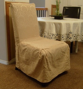 6 Pc. Dining Room CHAIR SLIPCOVER FIT set - Cream/Beige