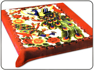 KING Korean Design Red Peacock Plush Raschel Blanket
