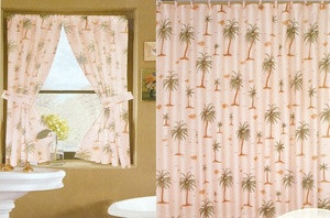 NEW Palm Tree Shower Curtain w/ Matching Window Curtain