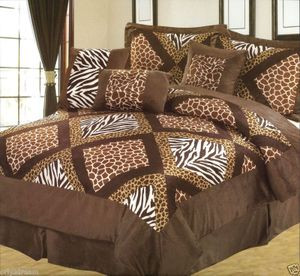 QUEEN size Bed in a Bag 7 pcs "Micro Fur"Comforter Bedding Ensemble Set - SAFARI