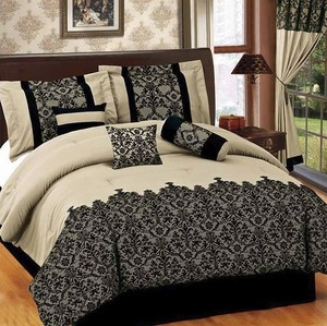 KING size Bed in a Bag 7 pcs Luxurious Comforter Bedding Ensemble Set - BEIGE