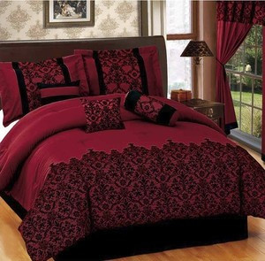 TWIN size Bed in a Bag 5 pcs Luxurious Comforter Bedding Ensemble Set - BURGUNDY