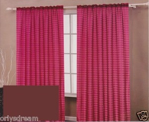 TWO Panels CHECKED Texture Rod Pocket SHEER VOILE Fabric Curtain Set - BROWN
