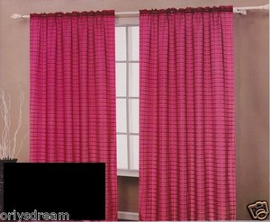 TWO Panels CHECKED Texture Rod Pocket SHEER VOILE Fabric Curtain Set - BLACK