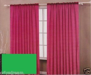 TWO Panels CHECKED Texture Rod Pocket SHEER VOILE Fabric Curtain Set- SAGE Green