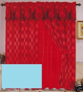 Luxury JACQUARD Window Curtain / Drape Set With Satin Valance & Backing - TEAL