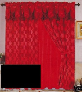 Luxury JACQUARD Window Curtain / Drape Set With Satin Valance & Backing - BLACK