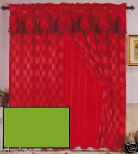 Luxury JACQUARD Window Curtain / Drape Set With Satin Valance & Backing - SAGE