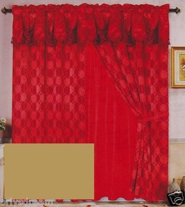 Luxury JACQUARD Window Curtain / Drape Set With Satin Valance & Backing - GOLD