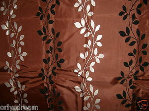 Flocked Texture Polyester Fabric Shower Curtain "LEAF" - BROWN Silver & Black