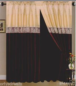 Beautiful Elegant EMBROIDERY 2 Panel Curtain Set "SHERRY"- BURGUNDY & DARK BEIGE