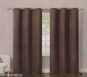 2 Panels Grommet Polyester Curtain Drape Window Covering Panel New - Solid BROWN