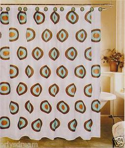 New Modern Design Printed Fabric Shower/Bath Curtain + Metal/Ceramic Hooks/Rings