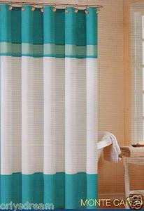 Soft Microfiber Fabric Shower Curtain "Monte Carlo" - TURQUOISE & White colors