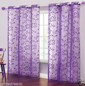 TWO Panels FLOCKED Texture Grommet Panels SHEER Fabric Curtain Set -LIGHT PURPLE