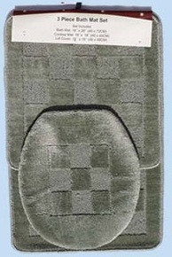 3 Pc. Bathroom Mat/Rug SET: Bath and Contour Rug/Mat+Toilet Lid Cover-DARK GREEN