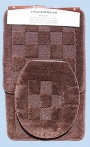 3 Pc. Bathroom Mat/Rug SET: Bath and Contour Rug/Mat + Toilet Lid Cover - Brown