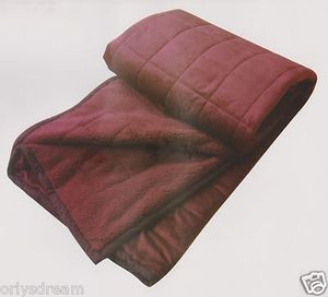 KING Soft BORREGO Suede/Wool Style QUILTED Micro Fiber Blanket/Throw - BURGUNDY
