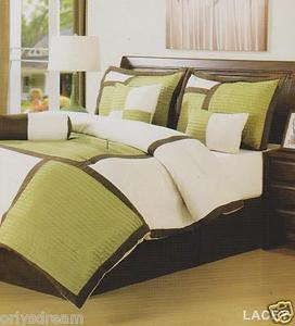 7 Pcs Soft Microfiber Patchwork KING Size Comforter Set "LACEY" Sage Green - NEW