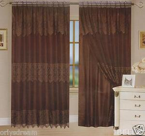 New Beautiful Elegant SHEER & LACE 2 Panels Curtains/Curtain Set "Belle" - BROWN