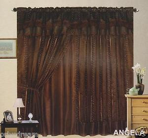 New Elegant Curtain / Drape Set + Valance + Backing + Tie Backs "Angela" BROWN