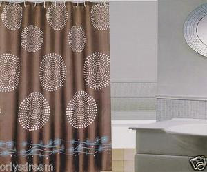 New Modern Design Printed Fabric Shower / Bath Curtain +12 Rings / Hooks - BROWN
