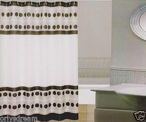 New Modern Design Printed Fabric Shower / Bath Curtain +12 Rings / Hooks - WHITE