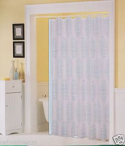 Printed Fabric Shower/Bath Curtain + 12 Rings/Hooks + Vinyl Liner - WHITE & BLUE
