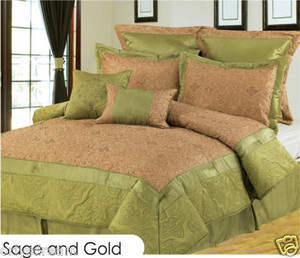 Queen size Bed in a Bag 8 pc. Comforter / Bed / Bedding Set Sage & Gold colors