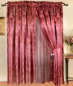 NEW Window Curtains / Drapes Set + Valance + Lace Liner - BURGUNDY