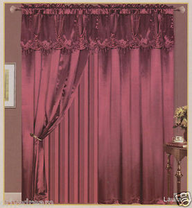 Luxury "Laura" SATIN Window Curtain / Drape Set With Valance Backing & Tie-Backs