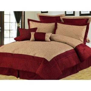 KING size Bed in a Bag 8 pc. Comforter / Bed / Bedding Set Burgundy & Gold color