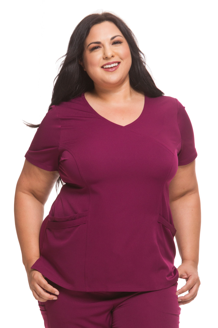 Healing Hands Plus Size Mock Wrap Solid Scrub Top style 2525