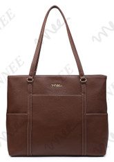 NNEE Classic Laptop Leather Tote Bag for 15 15.6 inch Notebook / MacBook Computers Travel Carrying Bag with Smart Trolley Strap Design - Dark Brown