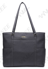 NNEE Classic Laptop Leather Tote Bag for 15 15.6 inch Notebook / MacBook Computers Travel Carrying Bag with Smart Trolley Strap Design - Dark Gray