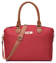 NNEE Water Resistance Nylon Top Handle Satchel Handbag with Multiple Pocket Design - Red