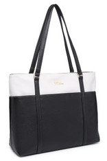 NNEE Classic Laptop Leather Tote Bag for 15 15.6 inch Notebook Computers Travel Carrying Bag with Smart Trolley Strap Design - Black
