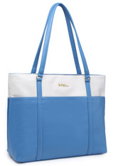 NNEE Classic Laptop Leather Tote Bag for 15 15.6 inch Notebook Computers Travel Carrying Bag with Smart Trolley Strap Design - Blue Teal