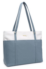 NNEE Classic Laptop Leather Tote Bag for 15 15.6 inch Notebook Computers Travel Carrying Bag with Smart Trolley Strap Design - Gray