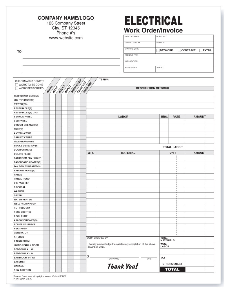 electrical work order invoice