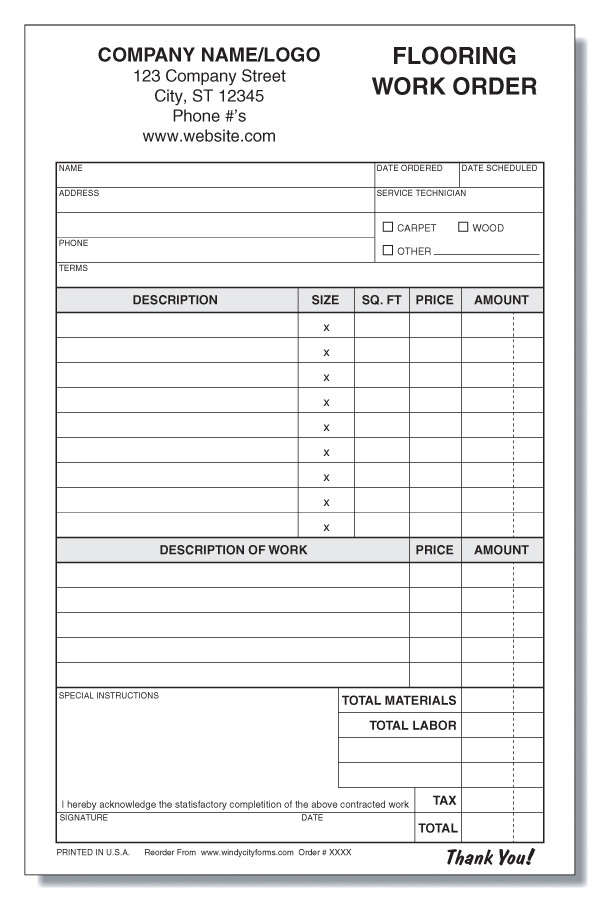 flooring work orderinvoice windy city forms