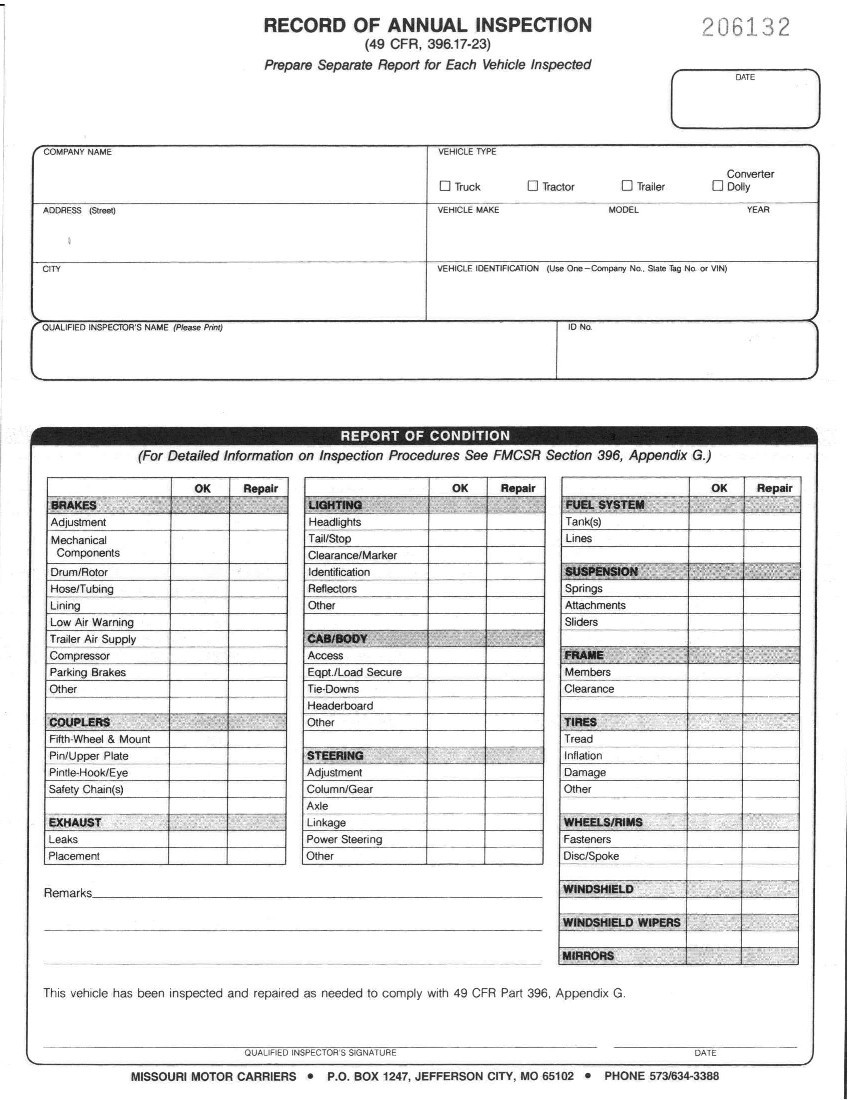 Missouri Safety Inspection >> Annual Inspection Report 2 Ply Carbonless Missouri Safety Inspection >> Annual Inspection Report 2 Ply Carbonless
