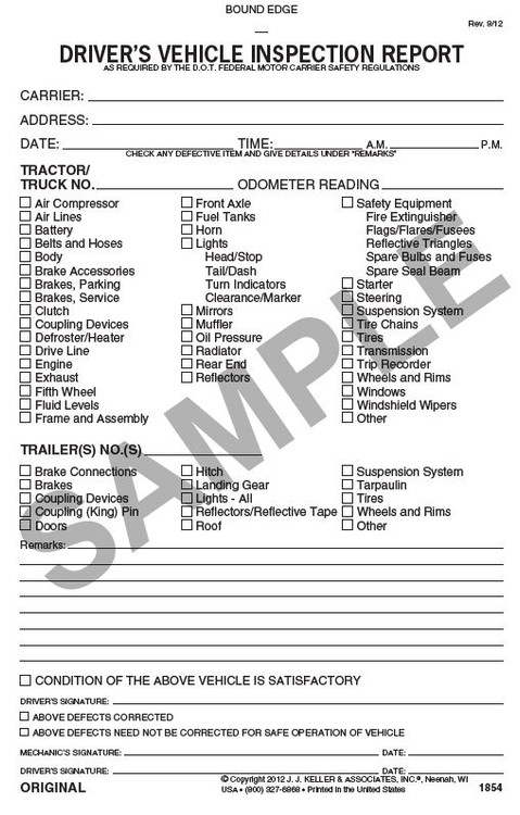 Driver Vehicle Inspection Book 2 ply Detailed Carbonless  THE truckerStore  Missouri Trucking 